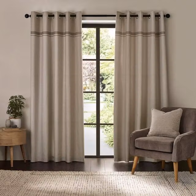 Catherine Lansfield Melville Striped Eyelet Curtains in Blue and Beige