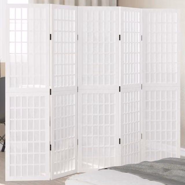 Berkfield Home 5 Panel Room Divider in White Solid Paulownia Wood