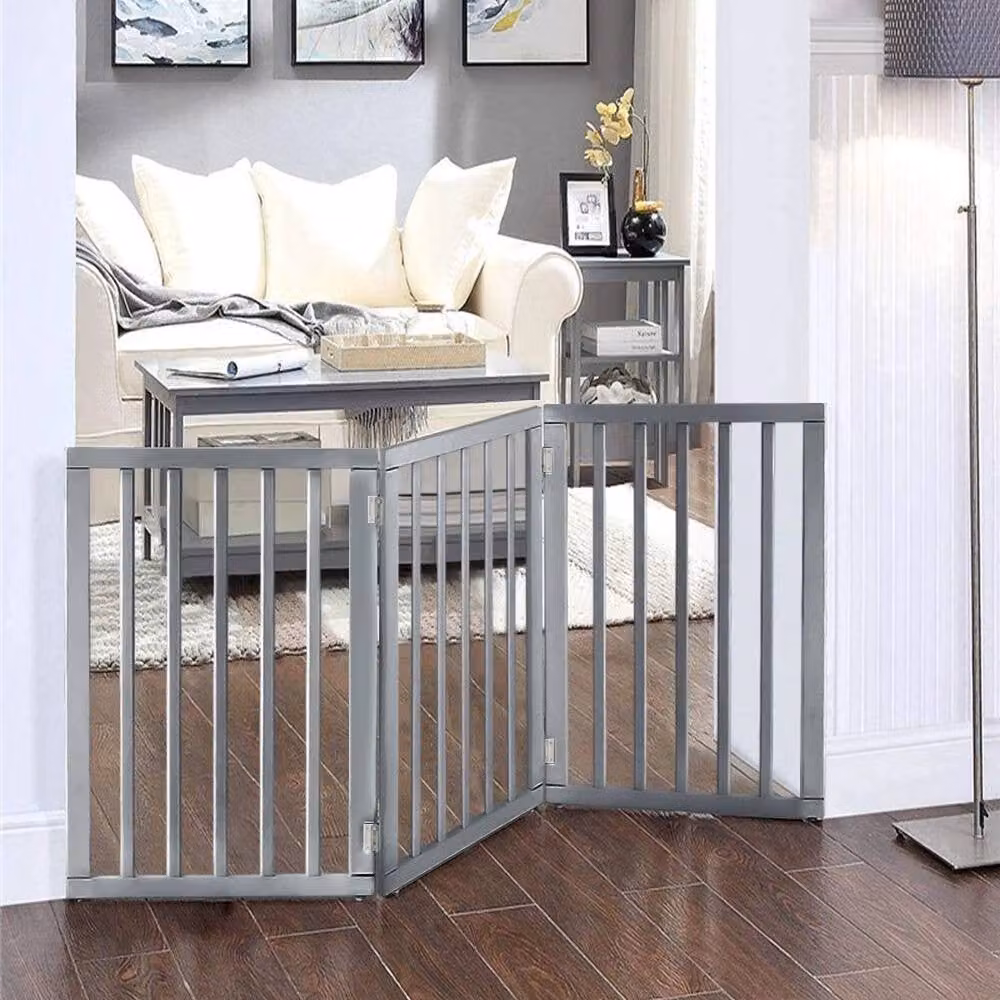 EONLION Grey Lacquered Wooden Folding Pet Safety Gate and Dog Fence Barrier – 3