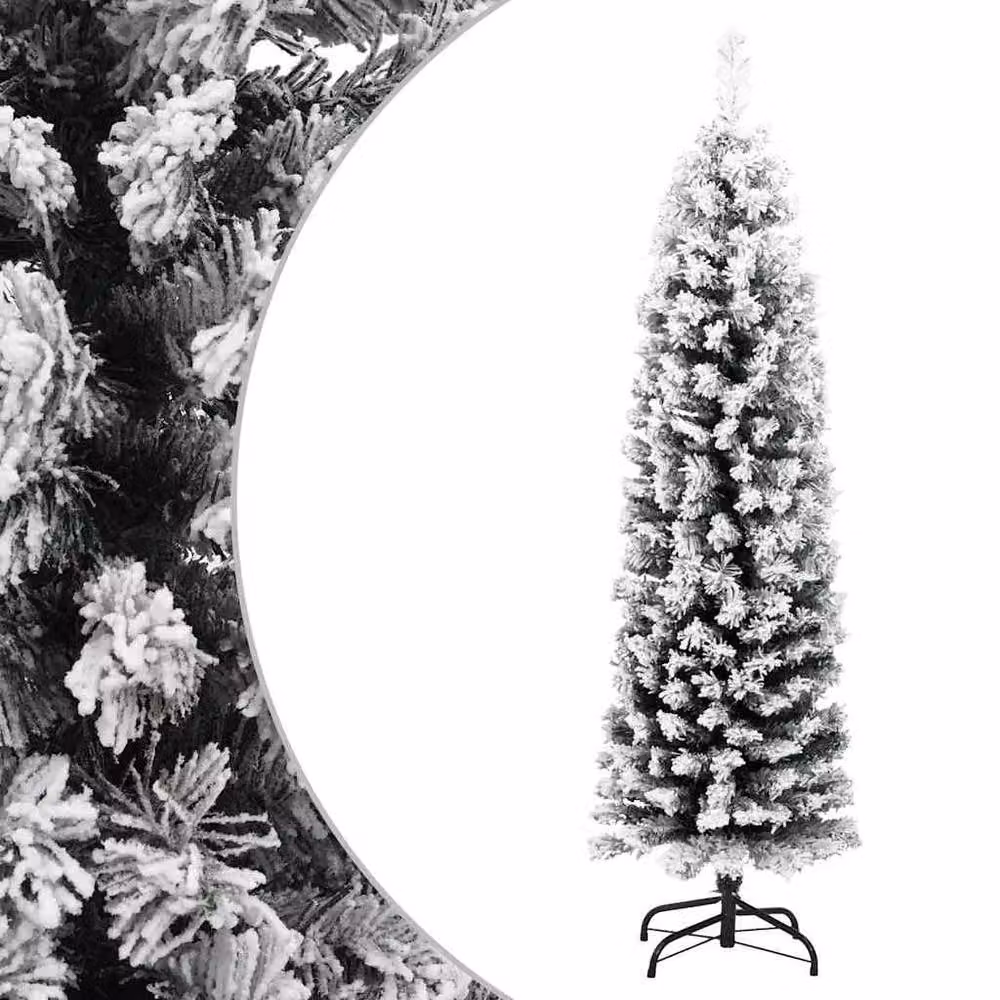 Berkfield Home Slim Artificial Flocked Snow Christmas Tree in Green and White, Height: 120 cm – 2