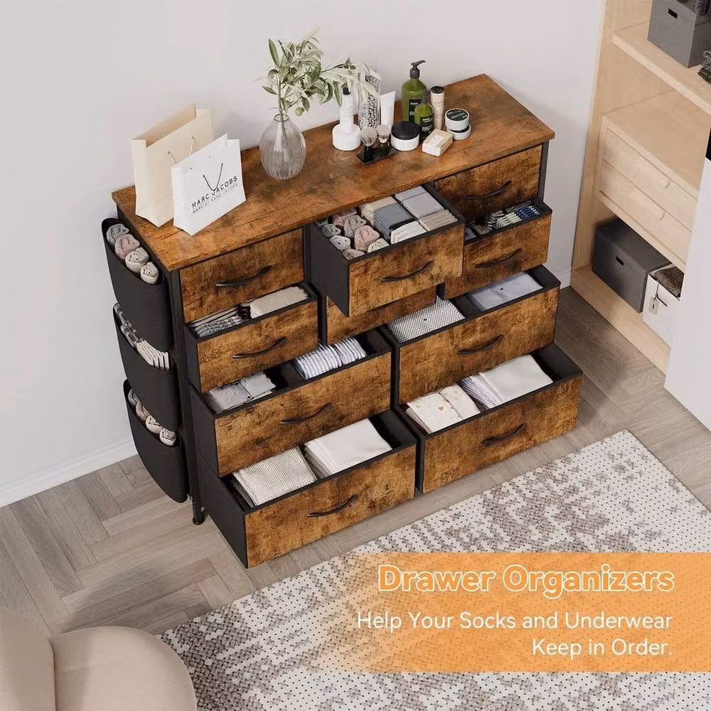 Havendro Modern Brown Wood and Fabric Chest of Drawers for your Bedroom – 4