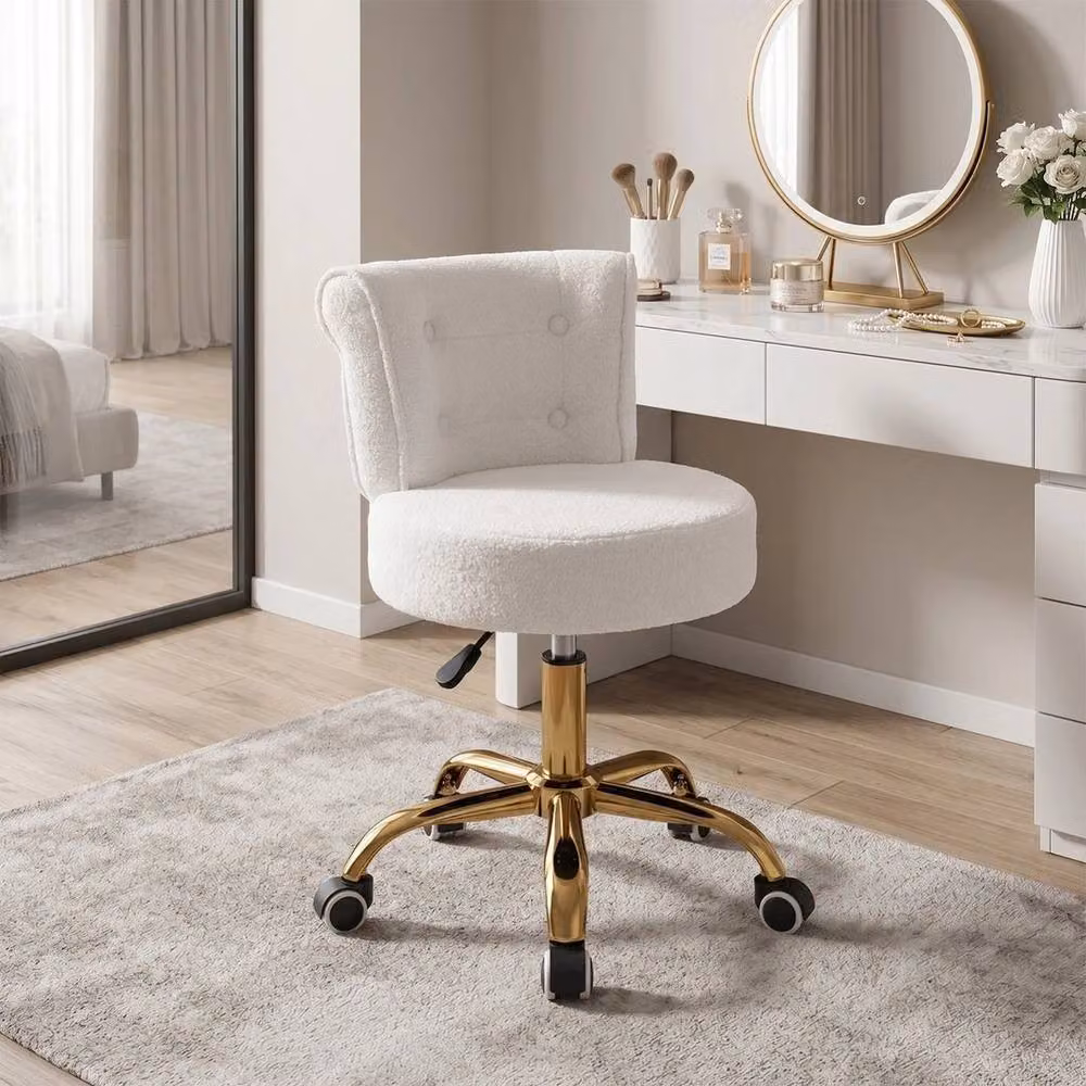 KORVIXA Teddy Fleece Adjustable Swivel Makeup Vanity Dressing Chair in White – 2