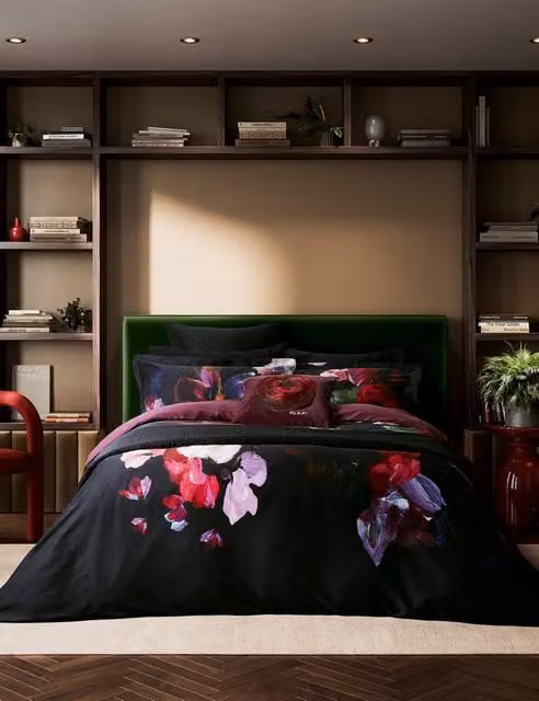 Ted Baker Expressionist Floral Pure Cotton Bedding Set with Pillowcase, Multicolour, W: 180 cm, H: 200 cm