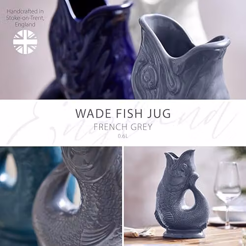 Wade Ceramic Fish Jug in Grey and White, 0.6 l – 2