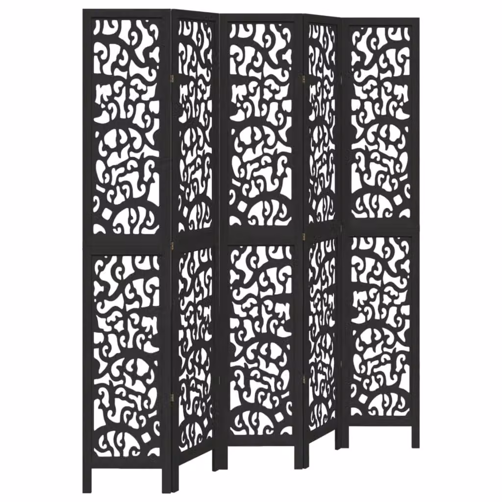 Berkfield Home 5-Panel Black Solid Paulownia Wood Room Divider – 2