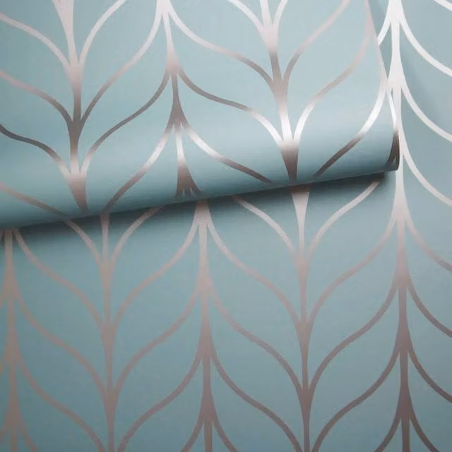 Nordara Art Deco Striped Metallic Blue Paper Wallpaper