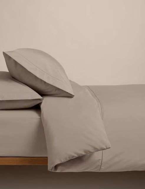 M&S Egyptian Cotton 230 Thread Count Plain Duvet Cover Set, Beige, W: 140 cm, H: 200 cm