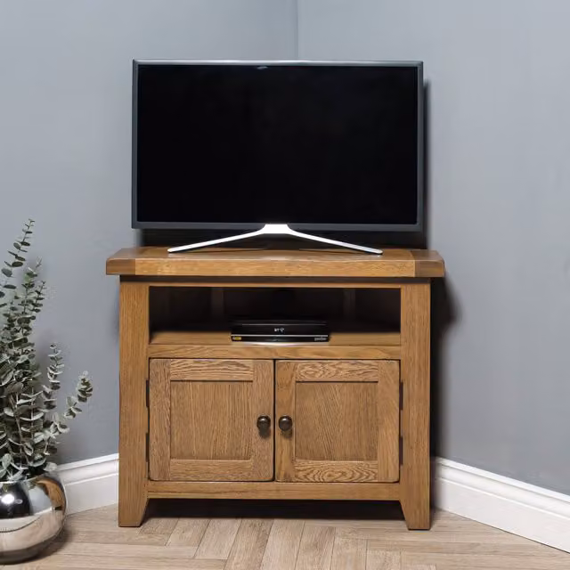 Elm Home And Garden Rustic Oak Corner TV Media Unit in Brown