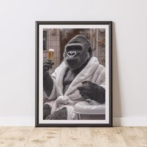 60 Second Makeover Gorilla Champagne Animal Print Paper Poster, Gold, Black and White, A4