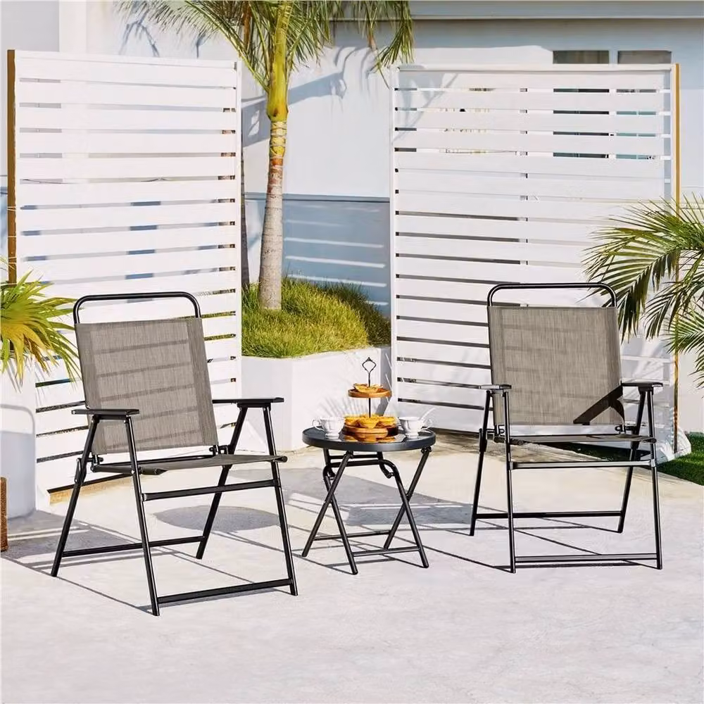 Kelvenix Set of 2 Brown Metal Foldable Outdoor Garden Dining Chairs – 4