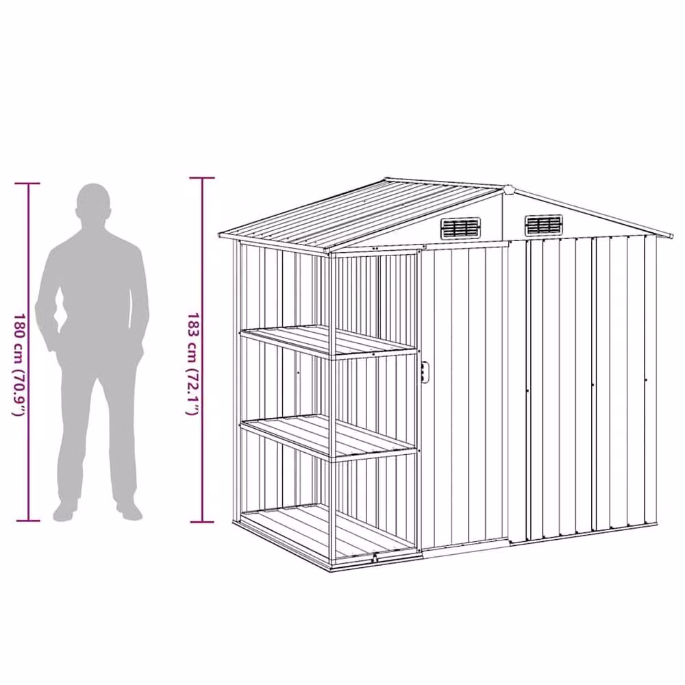 Berkfield Home Garden Shed with Shelving in Green, W/D/H: 205 x 130 x 183 cm – 6