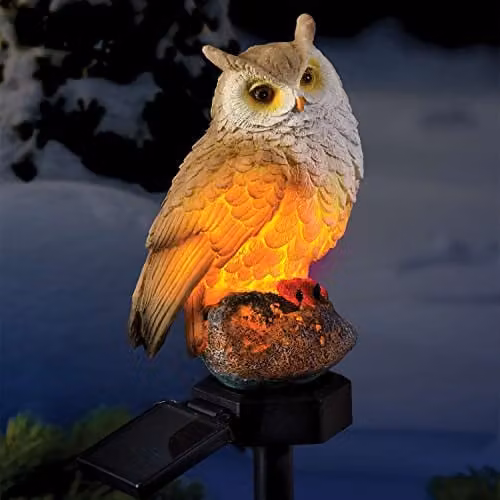 Coopers of Stortford Solar Powered LED Owl Stake in Multicolour, White and Brown, H: 44.5 cm, W: 11.0 cm, D: 9.0 cm