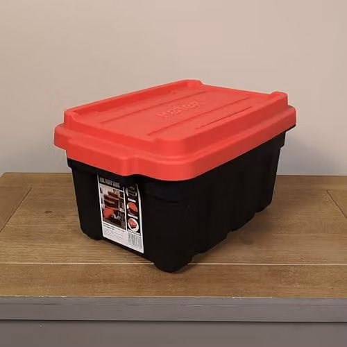 Samuel Alexander 11L Black and Red Stackable Plastic Storage Box with Lid and Handles – 1