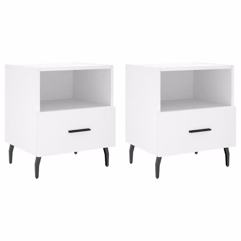 Berkfield Home Set of 2 Modern White Bedside Cabinets, W/D/H: 40 x 35 x 47.5 cm