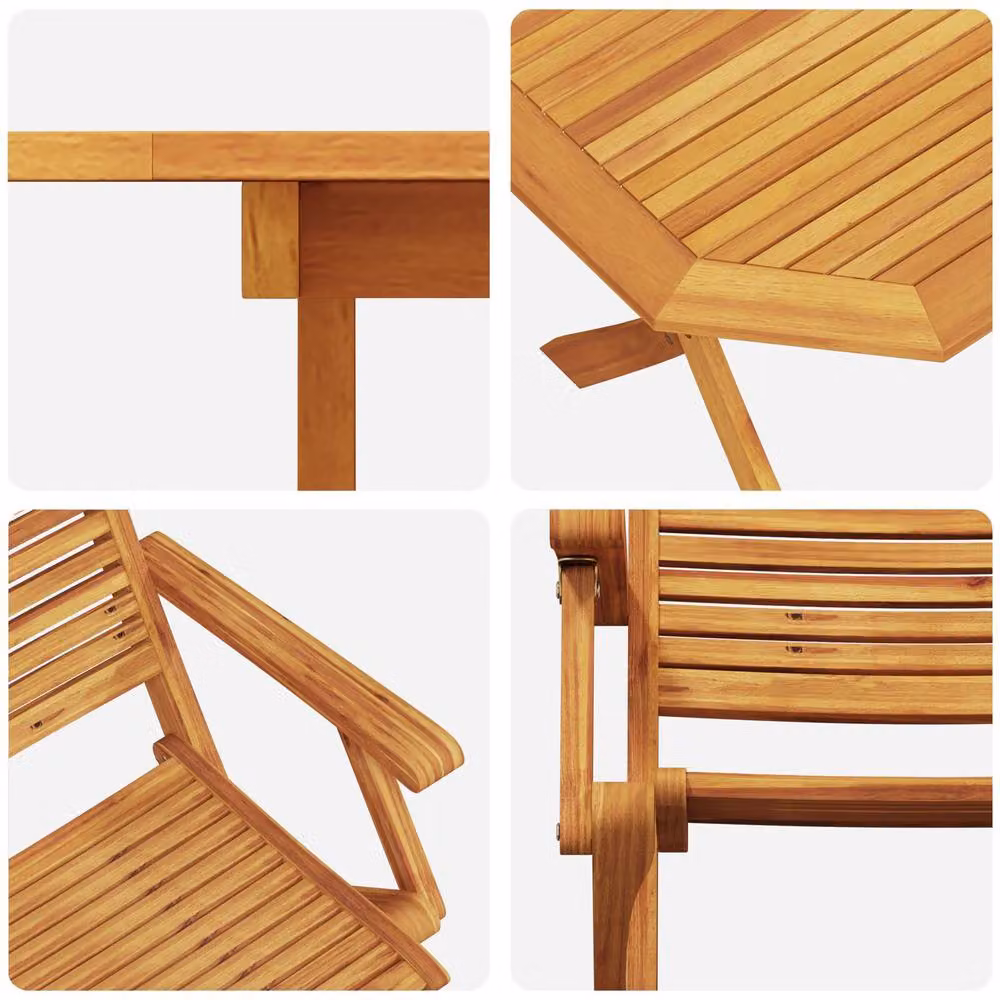 Berkfield Home 7-Piece Brown Acacia Wood Garden Dining Set – 3