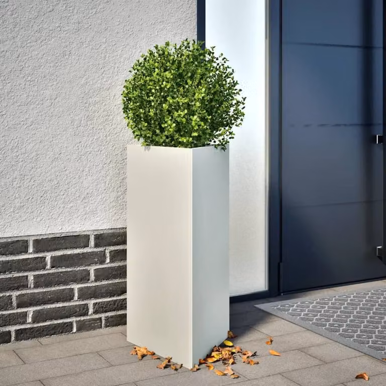 Berkfield Home White Triangular Steel Garden Planter Tub, 2 Pack, H x W x D: 70 x 40 x 34.5 cm