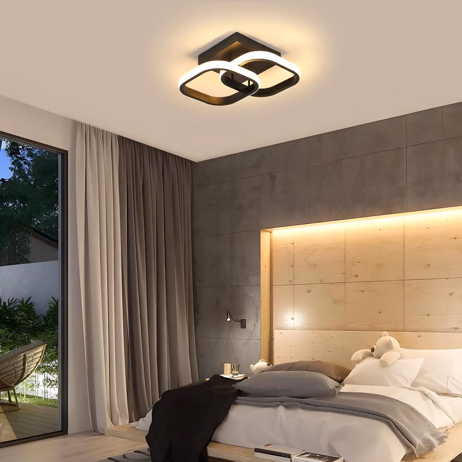 COMELY Modern Square LED Ceiling Light, 22W, Warm White 3000K, Black – 4
