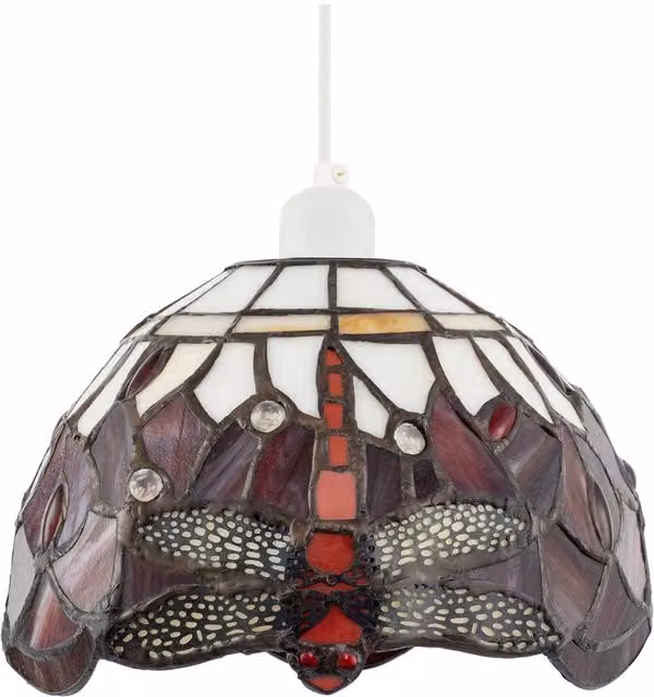 Happy Homewares Red and White Stained Glass Dragonfly Tiffany Pendant Shade – 1