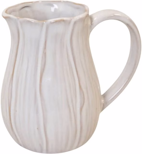 Four Candle Small Natural Ceramic Petal Shape Jug in White, Height: 14 cm