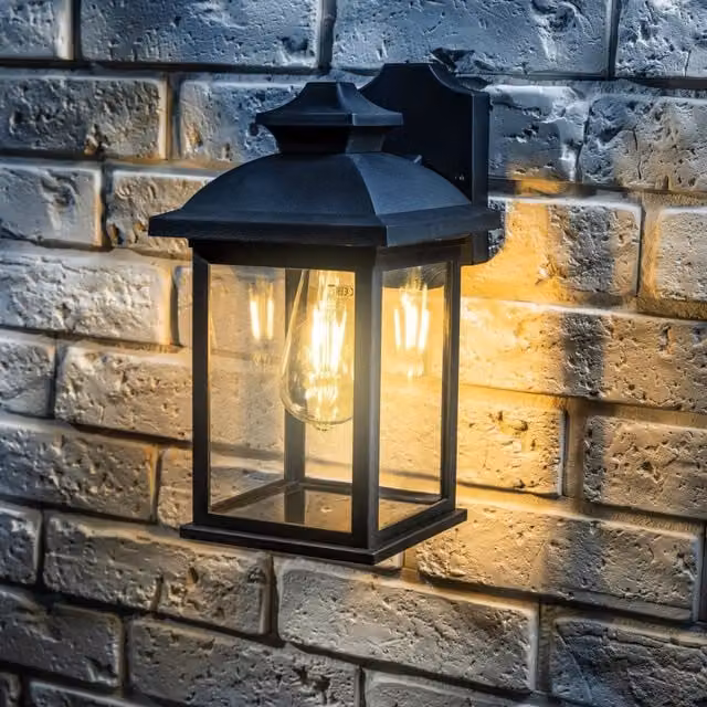 CGC Lighting Lillian Rectangle Mounted Outdoor Wall Lantern Light in Black