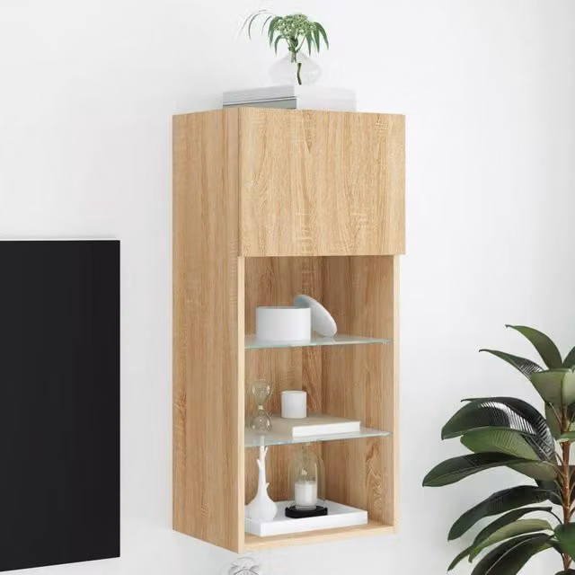 Berkfield Home Modern TV Cabinet with Integrated LED Lights in Sonoma Oak Brown, W/D/H: 40.5 x 30 x 90 cm