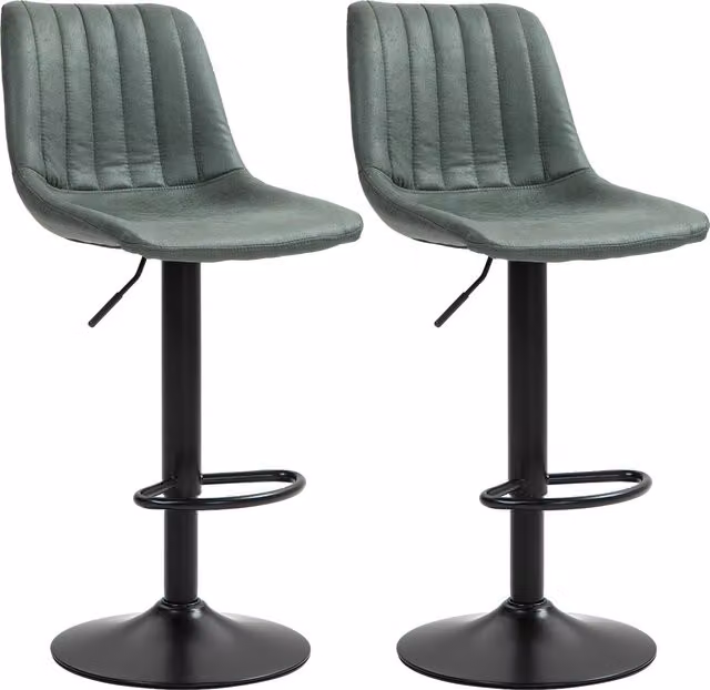 HOMCOM Set of 2 Adjustable Counter Height Bar Stools with 360 Degree Swivel and Footrest, Green