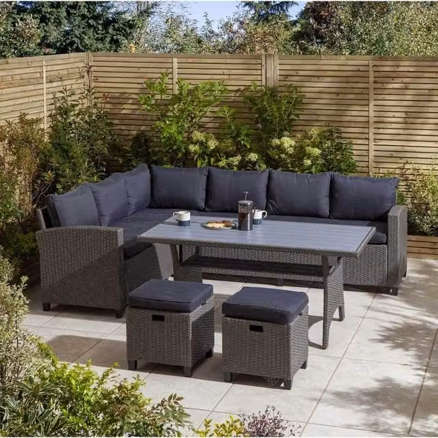 Rowlinson Albany 8 Seater Rattan Garden Corner Sofa Dining Set in Grey and Beige