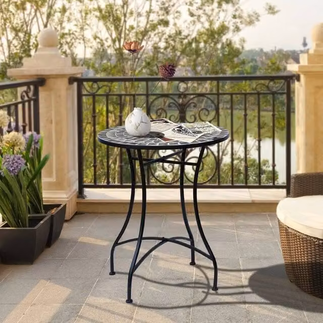 EONLION Black Round Bistro Side Table and Coffee Table with Powder Coated Steel Sled Base, W/D/H: 100 x 100 x 71 cm – 1