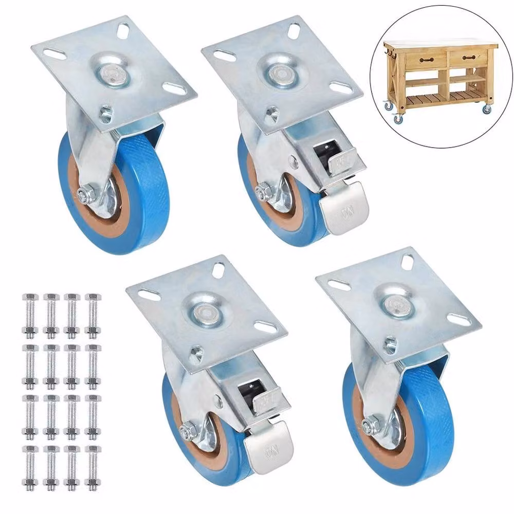 NESTLUNE Heavy Duty Swivel Castor Wheels for Furniture Trolleys, Blue, W: 52 cm – 2