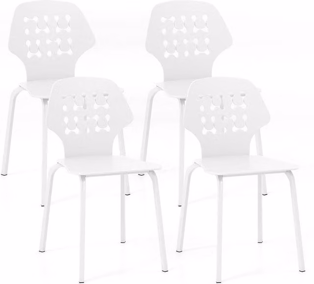 Costway Set of 4 Modern Metal Armless Dining Chairs in White Matt Finish