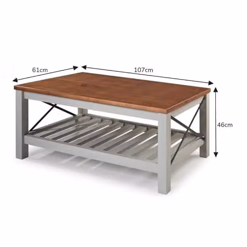 Mercers Furniture Cottage Pine Coffee Table in Grey with Storage Shelf, W/D/H: 107 x 61 x 46 cm – 2