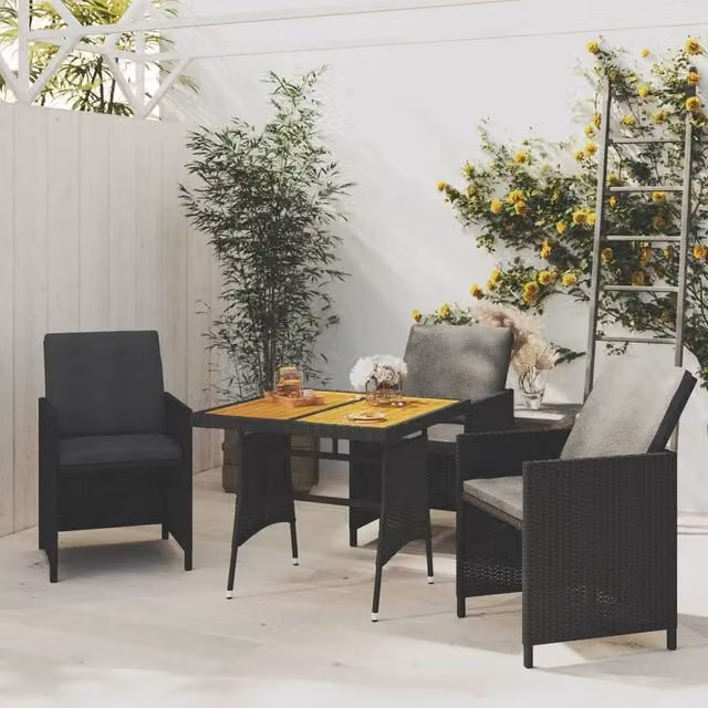 Berkfield Home Black Garden Table in Poly Rattan and Acacia Wood, W/D/H: 70 x 70 x 72 cm – 1