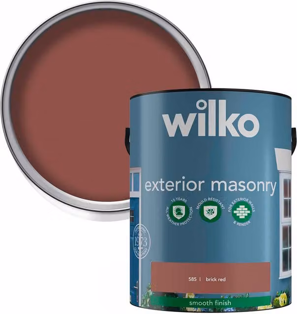 wilko Smooth Finish Exterior Masonry Paint, Brick Red, 5L