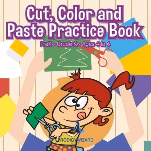 Prodigy Wizard Cut, Colour and Paste Practice Book for Pre-K to Grade K Children, Multicolour