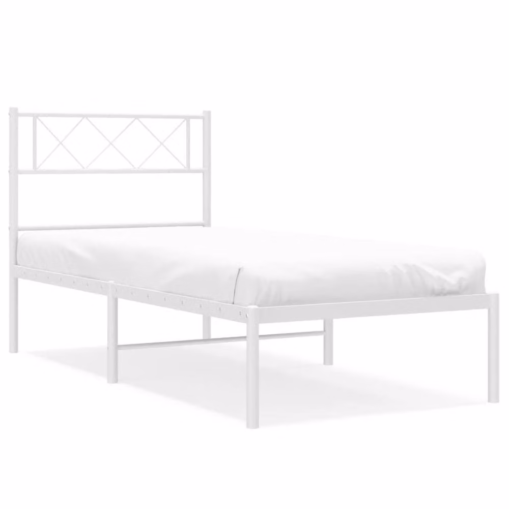 Berkfield Home Metal Bed Frame with Headboard in White, W/D/H: 90 x 200 cm – 2