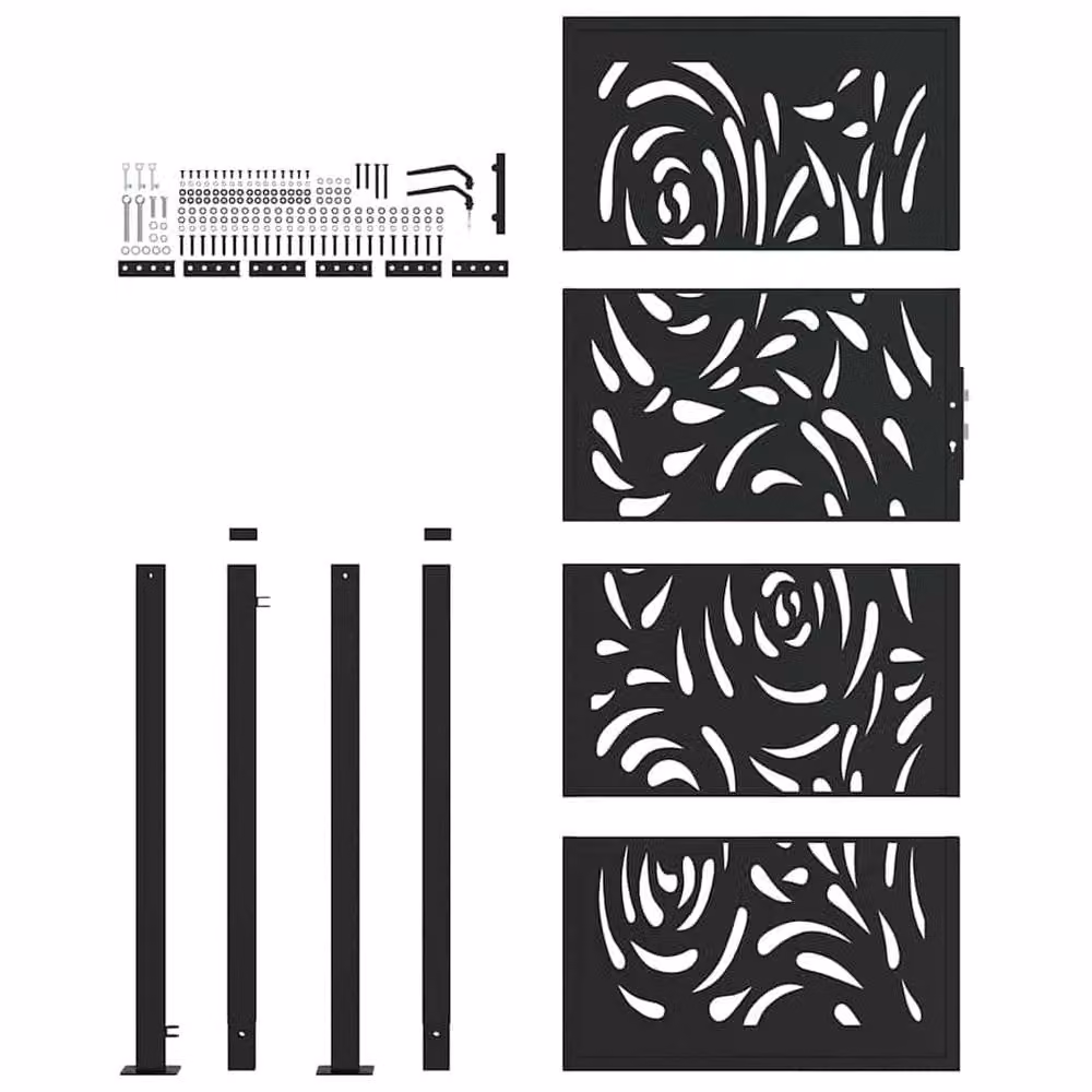 Berkfield Home Beautiful Steel Garden Gate in Black, W: 105 cm, H: 205 cm – 4