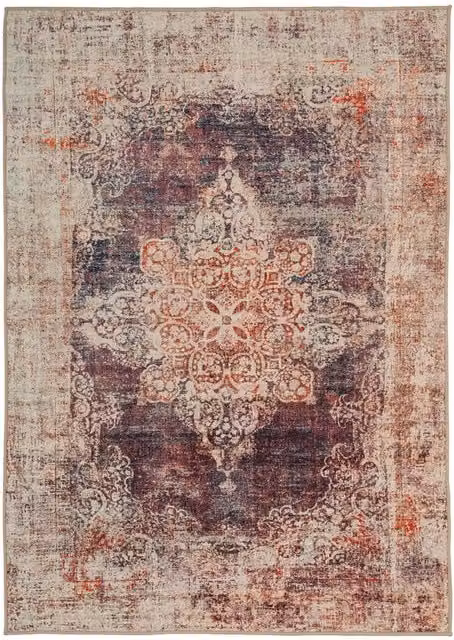 Kukoon Vintage Beige and Copper Distressed Soft Pile Area Rug, W: 80 cm, L: 150 cm – 1