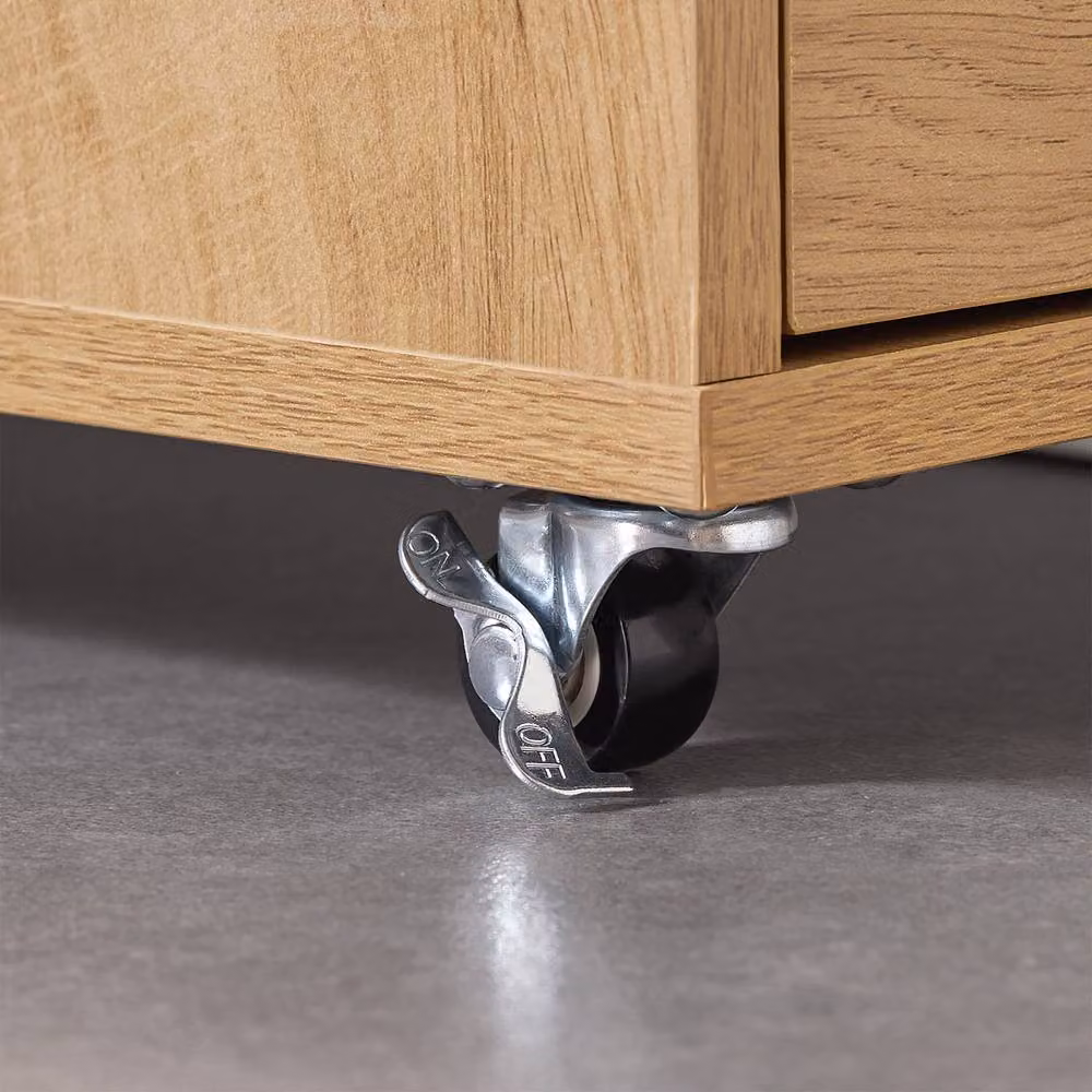 SoBuy Narrow Tall Storage Cabinet with Drawers and Wheels in Light Oak – 4