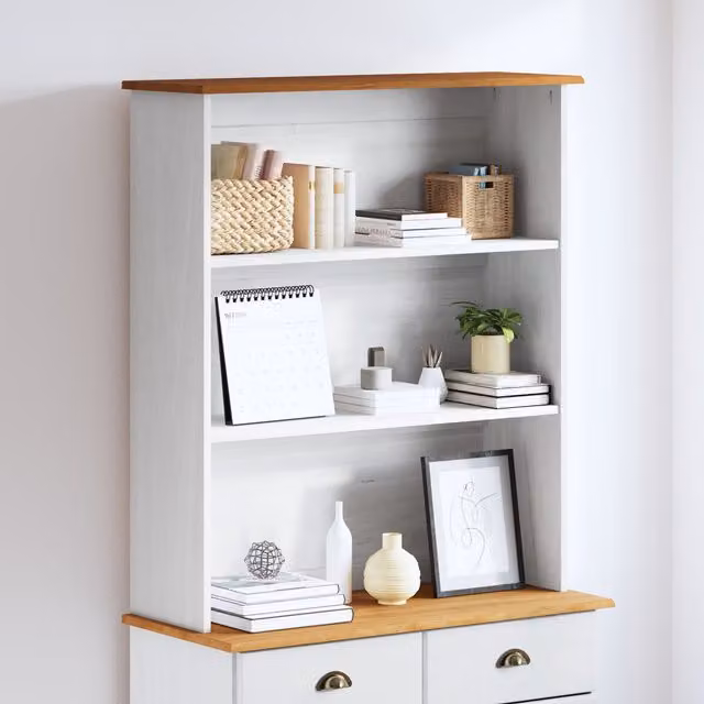 Berkfield Home ASKIM White Solid Wood Pine Hutch, W/D/H: 91 x 30 x 104 cm