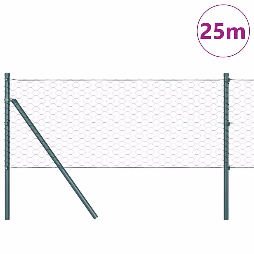 Berkfield Home Green Powder-Coated Steel Hexagon Fence, W: 0.6 m, L: 25 m – 2