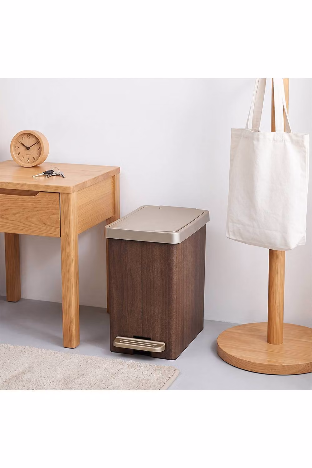 Living and Home Square Wood Effect Pedal Bin with Dual Open Lid in Brown, Medium – 4