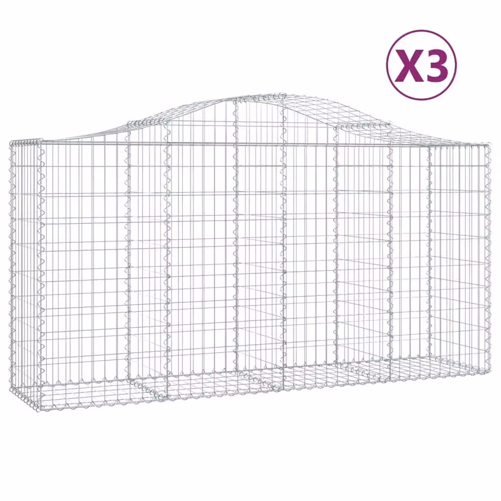Berkfield Home Arched Gabion Baskets, 3 Piece Set, Silver Galvanised Steel, W: 200 cm, D: 50 cm, H: 100-120 cm – 2