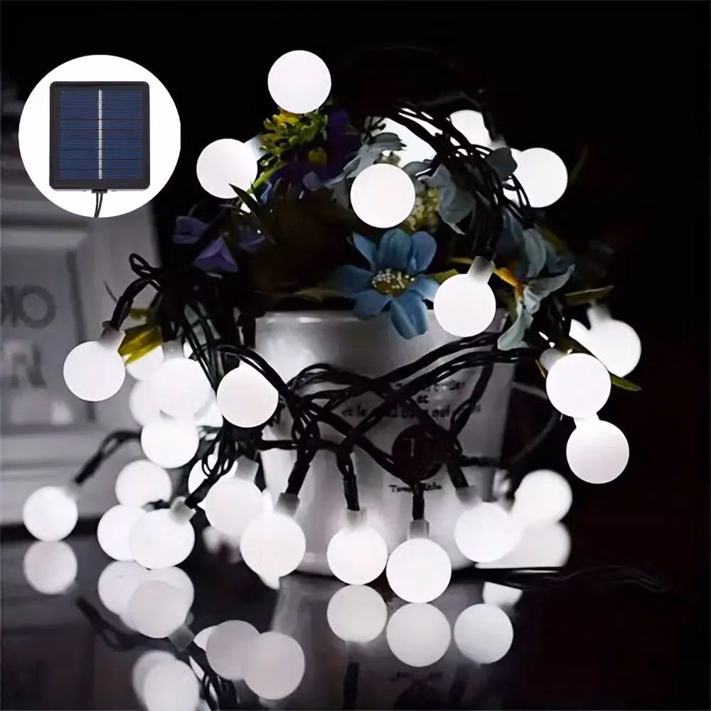 SPETLEK Solar LED Retro Ball Party Fairy Lights, 100 LEDs, White, 12m – 4