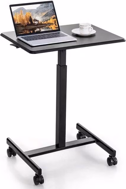 Costway Height Adjustable Mobile Standing Desk with Manual Crank and Castors in Black – 1
