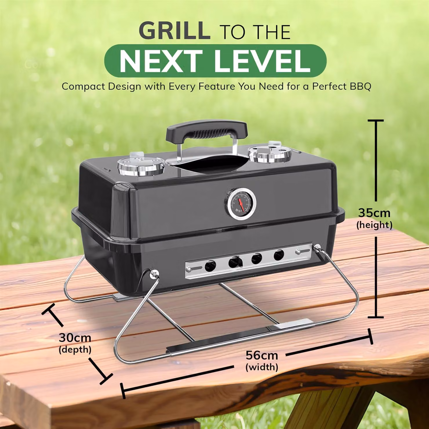 House of Home Portable Tabletop Charcoal BBQ Grill with Thermometer in Black – 2