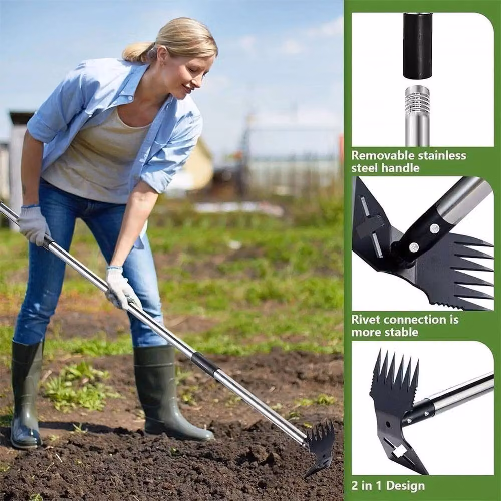 FLAVORA 2-in-1 Weed Puller Tool and Steel Soil Loosener with Long Handle in Silver – 2