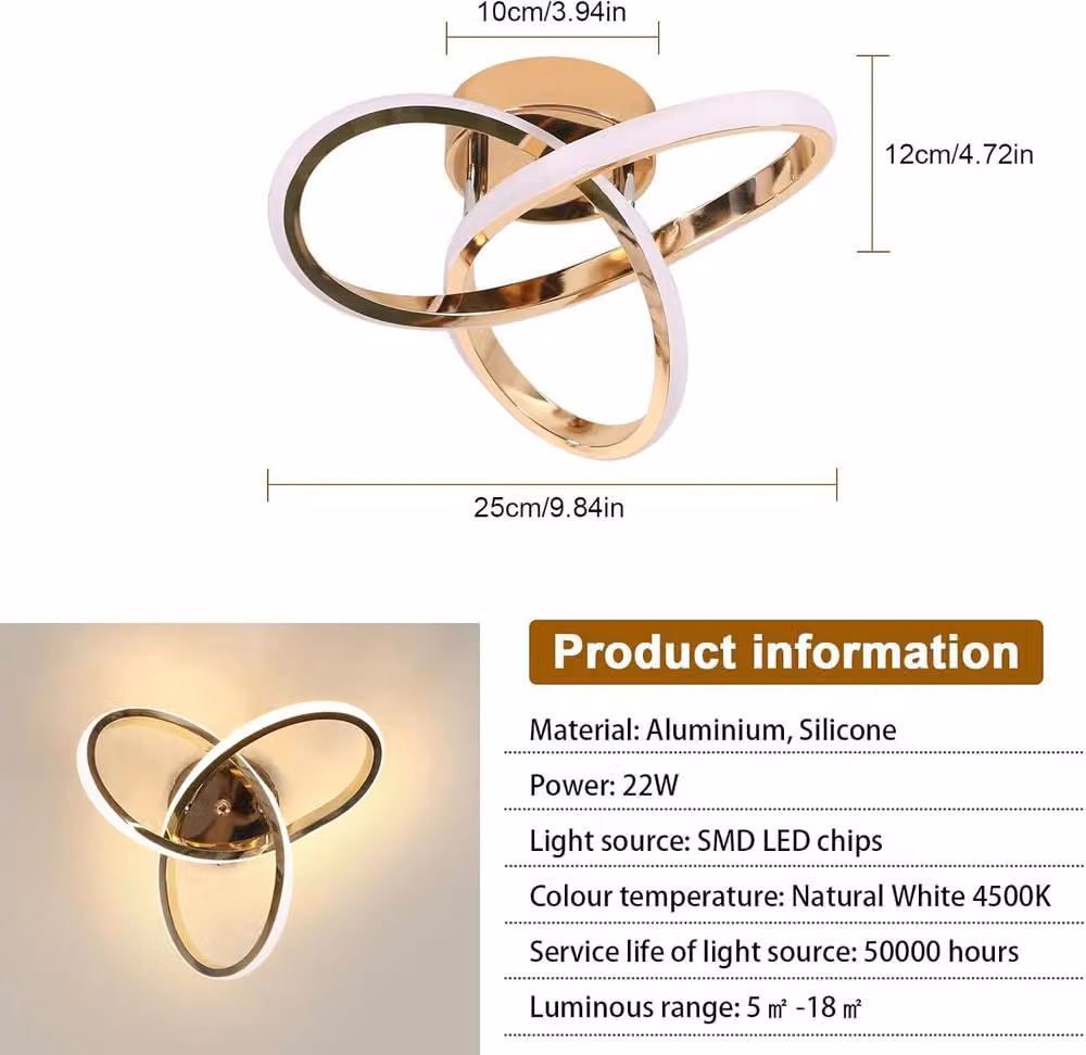 Goeco Modern LED Flower Shape Ceiling Light in Gold, 4500K, Diameter: 25 cm – 3