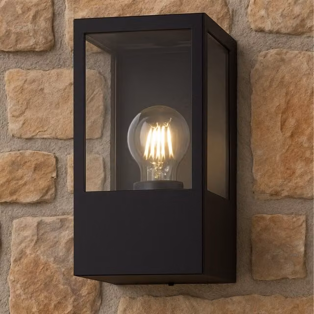 CGC Dave Modern Black Outdoor Wall Lantern with Transparent Glass