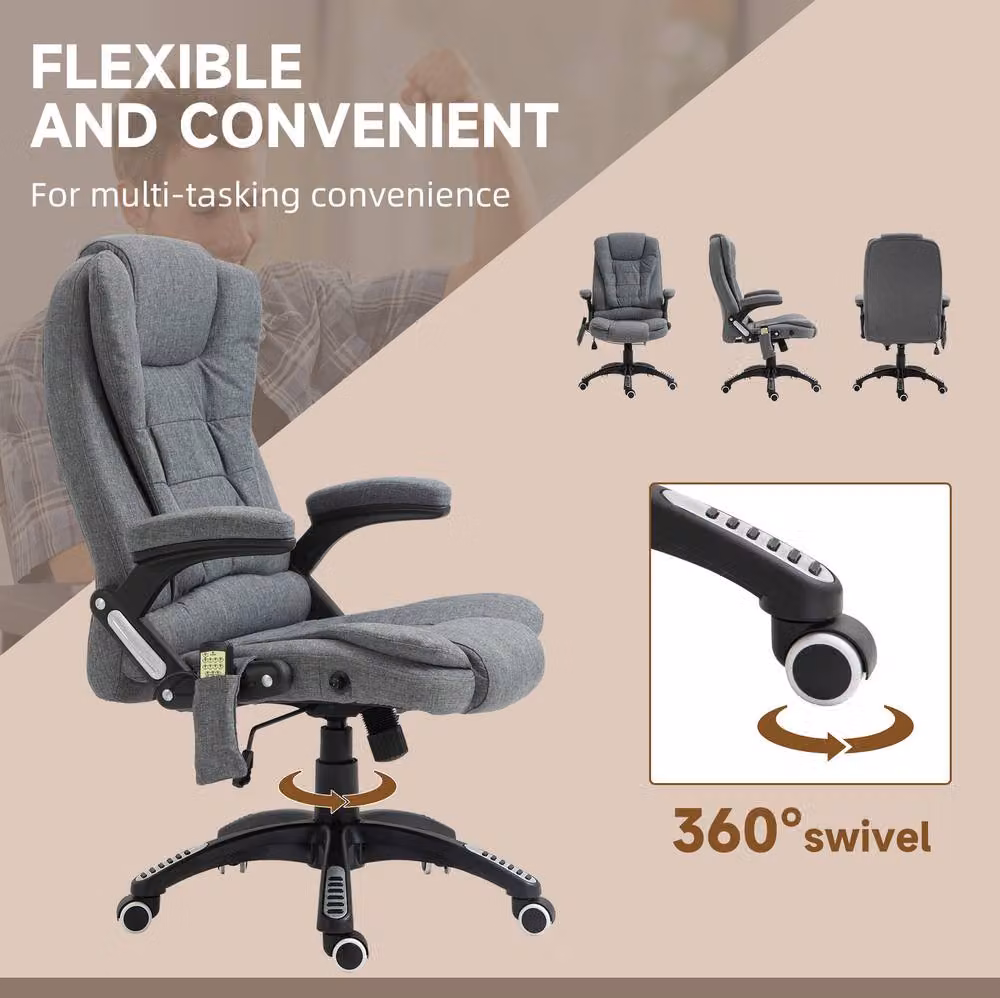 STILVORA Grey Fabric Massage Recliner Chair with Heating and 360 Degree Swivel, W/D/H: 74 x 74 x 116 cm – 4