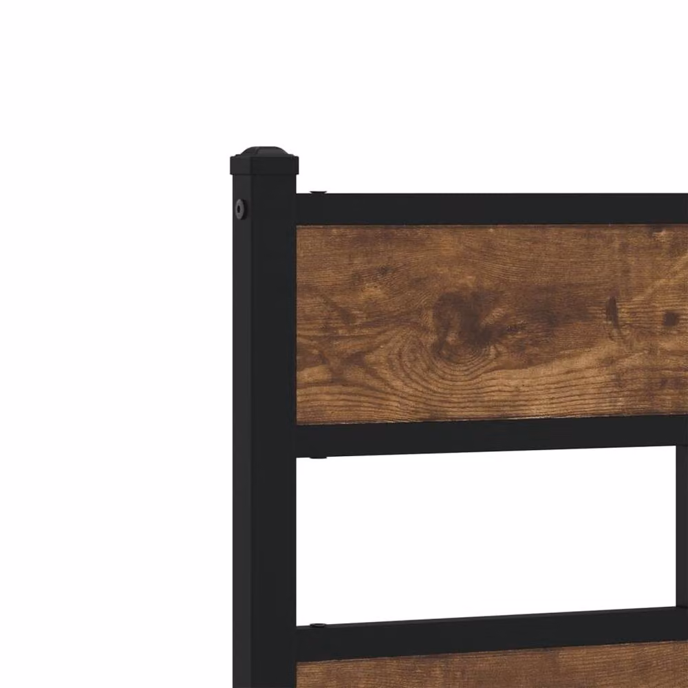 Berkfield Home Metal and Wood Bed Frame in Smoked Oak and Brown, W/D/H: 120 x 200 cm – 5